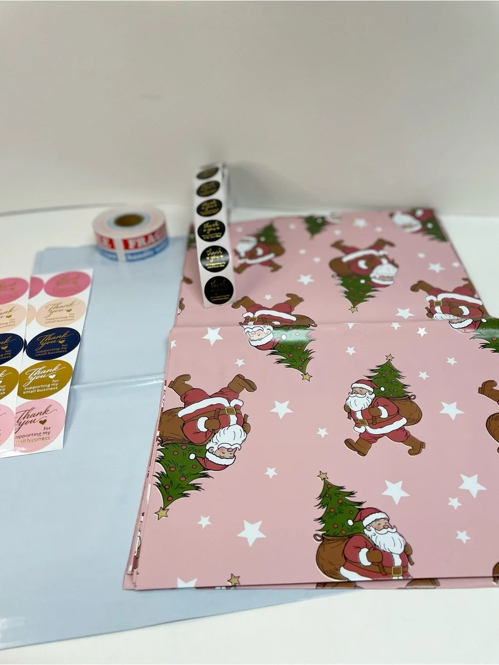 Christmas 20 Ploy Mailers Thank you and Fragile Sticker Bundle